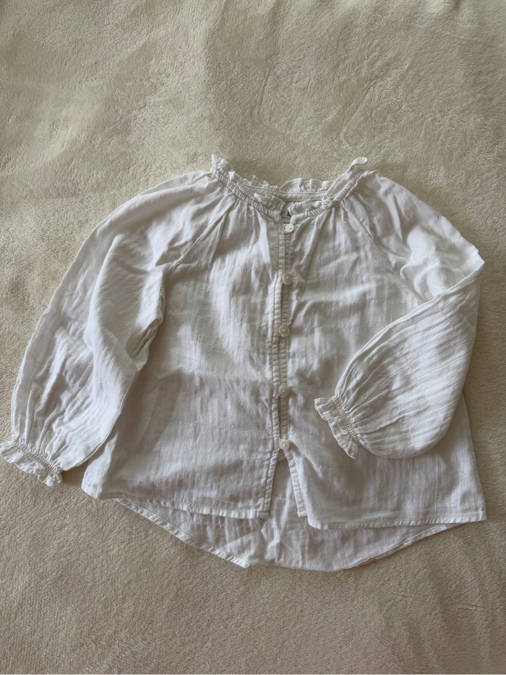 Zara White Ruffle Neck Button-Up Blouse